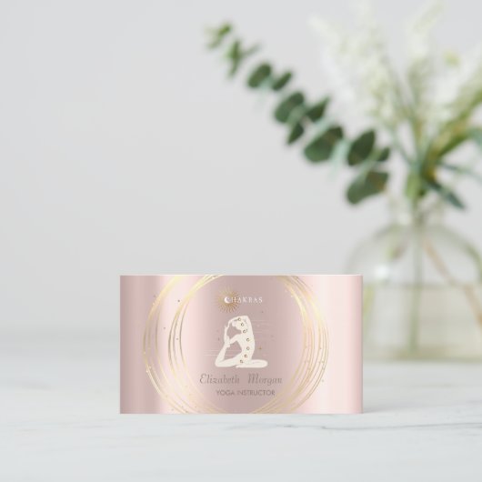 Gold Circles Yoga Girl Silhouette Rose Gold Visitenkarte (Stehend Vorderseite)