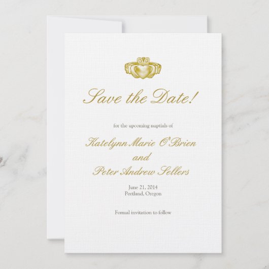 Gold Claddagh Ring Save the Date Karte (Vorderseite)