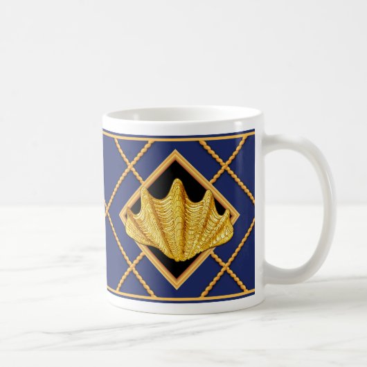 Gold Clam & Ship Rope Navy Blue Nautical Tasse/Cup Kaffeetasse (Rechts)