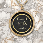 Gold Class Abschluss Necklace Vergoldete Kette<br><div class="desc">Ein "verbrannter" goldener Kreis umschließt das Jahr und den Namen Ihrer Klasse auf einem schwarzen Hintergrund. Einfach,  aber sehr elegant und dramatisch. Das ist ein wunderbarer Abschluss. Wenn Sie den Schriftart,  die Farbe,  die Schriftgröße oder die Textposition ändern möchten,  können Sie dies unter "Anpassen" tun.</div>