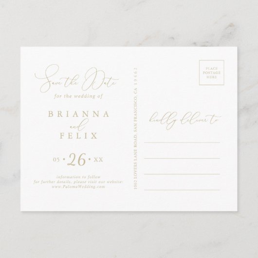 Gold Class Chic Minimalistisch Save the Date Postk Postkarte (Rückseite)