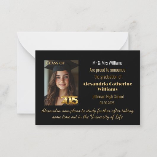 Gold Class of 2025 Abschluss Announcement Card Mitteilungskarte (Vorderseite)