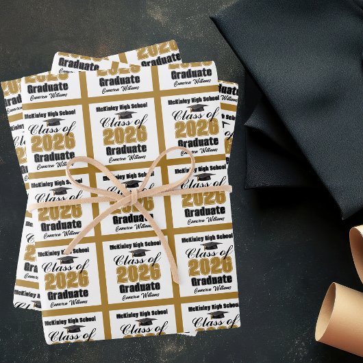Gold Class of 2026 Customized Graduation Geschenkpapier Set
