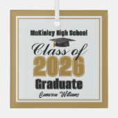Gold Class of 2026 Graduation Custom Christmas Ornament Aus Glas (Vorderseite)