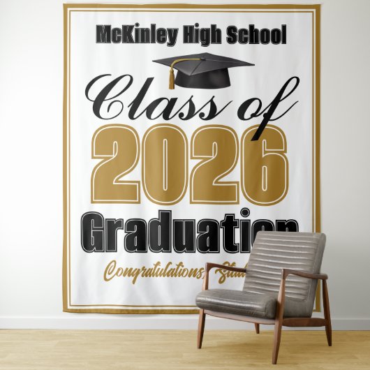 Gold Class of 2026 Graduation Party Photo Booth Wandteppich (Beispiel)