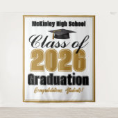 Gold Class of 2026 Graduation Party Photo Booth Wandteppich (Vorderseite)