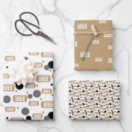 Gold "Class of" Dog Tag und Dots Muster Geschenkpapier Set