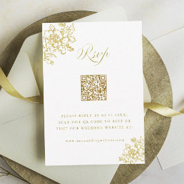 Gold Classic Bloom Garden Wedding QR Code RSVP Karte