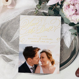 Gold classic calligraphy vintage save the date folieneinladung
