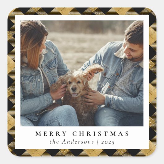Gold Classic Elegant Frohe Weihnachten Custom Foto Quadratischer Aufkleber (Vorderseite)