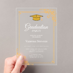 Gold Classic Graduation Cap Party Acryleinladungen