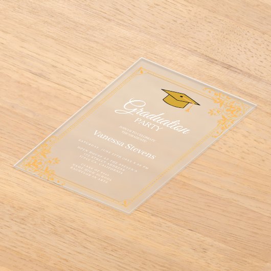 Gold Classic Graduation Cap Party Acryleinladungen (Ablage )