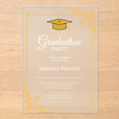 Gold Classic Graduation Cap Party Acryleinladungen (Vorderseite)