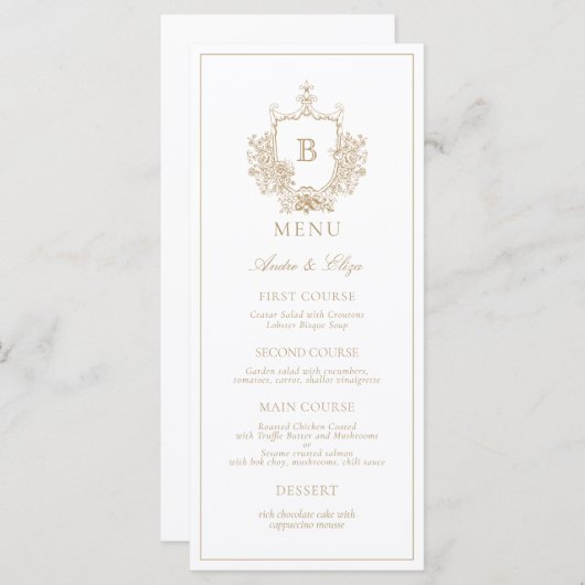 Gold Classic Luxe Wappen Monogram Wedding Menu Menükarte (Vorne/Hinten)