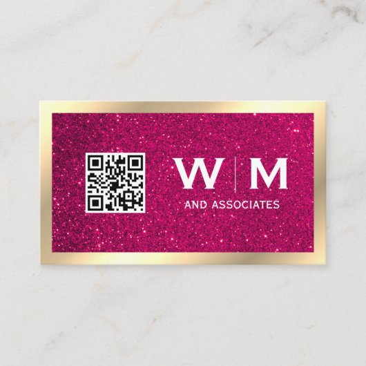 Gold Classic Monogram | QR CODE | Glitzer Visitenkarte (Vorderseite)