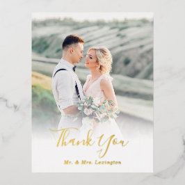 Gold Classic Wedding Foto Flat Danke Postcard Folie Einladungspostkarte