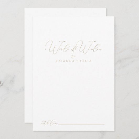 Gold Classy Chic Hochzeitsworte der Weisheit Hinweiskarte (Vorne/Hinten)
