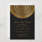 Gold Classy Mandala Black Save the Date White Card (Vorderseite)