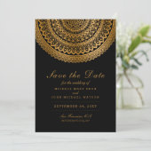 Gold Classy Mandala Black Save the Date White Card (Stehend Vorderseite)