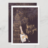 Gold Clock Happy New Year Einladung (Vorne/Hinten)