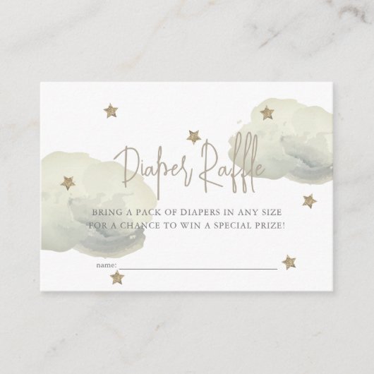 Gold Cloud & Star Baby Duschdusche Windeln Raffle Begleitkarte (Vorderseite)