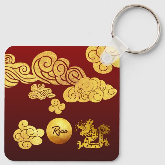 Gold Clouds Dragon Papier geschnitten Chinesische Schlüsselanhänger (Rückseite)