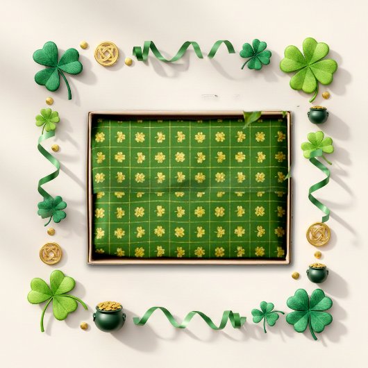Gold Clover Grid Green St. Patrick’s Seidenpapier