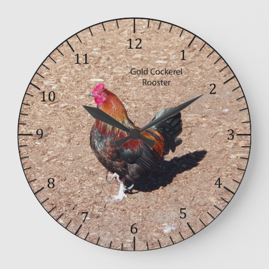 Gold Cockerel Rooster clock Große Wanduhr (Vorderseite)