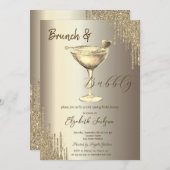 Gold Cocktail Herzstück Glitzer Tropfen Bacheloret Einladung (Vorne/Hinten)