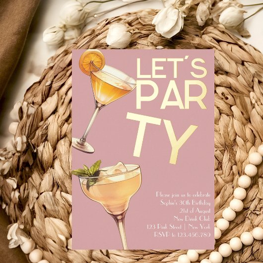 Gold Cocktail Party Geburtstagsfeier Folieneinladung