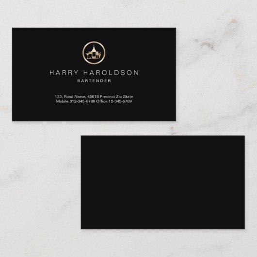Gold Cocktails Icon Barkeeper Business Card Visitenkarte (Vorne/Hinten)