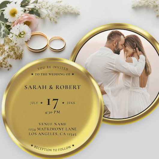 Gold Coin Elegantes Foto Hochzeit Einladung