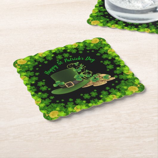 Gold Coins & Kleeblatts St. Patrick's Day Untersetzer (angewinkelt)
