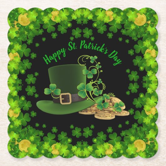Gold Coins & Kleeblatts St. Patrick's Day Untersetzer (Vorderseite)