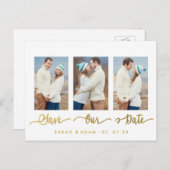 Gold Collage Foto Save the Date Postkarte (Vorne/Hinten)