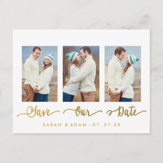 Gold Collage Foto Save the Date Postkarte (Vorderseite)