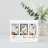 Gold Collage Foto Save the Date Postkarte (Stehend Vorderseite)