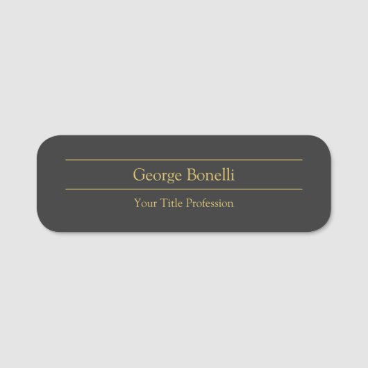 Gold Color Gray Classic Personal Customize Chic Namensschild (Vorderseite)