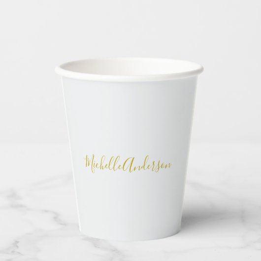 Gold Color Modern Minimalistischer Handschriftname Pappbecher (Vorderseite)