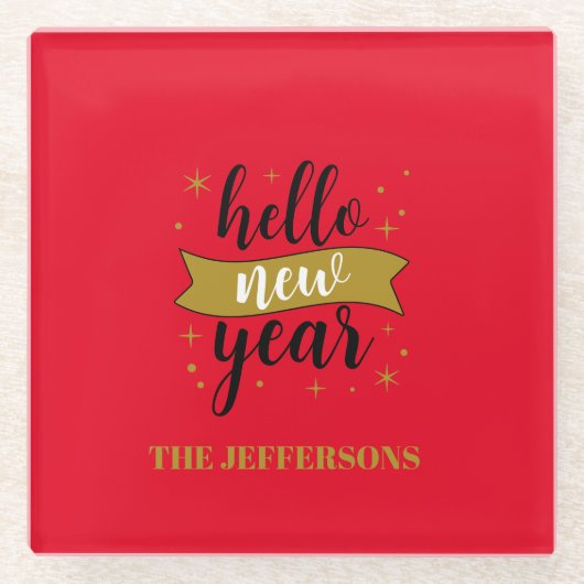 Gold Color Red Happy New Year Merry Christmas Glasuntersetzer (Vorderseite)