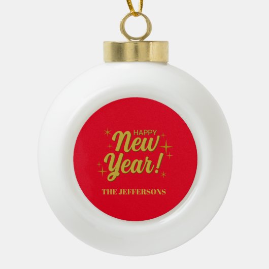 Gold Color Red Happy New Year Merry Christmas Keramik Kugel-Ornament (Vorderseite)