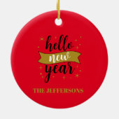 Gold Color Red Happy New Year Merry Christmas Keramik Ornament (Hinten)