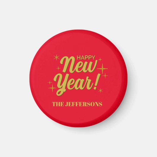 Gold Color Red Happy New Year Merry Christmas Magnet (Vorne)