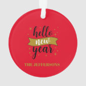 Gold Color Red Happy New Year Merry Christmas Ornament (Rückseite)