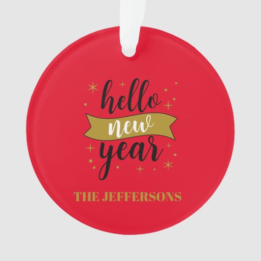 Gold Color Red Happy New Year Merry Christmas Ornament (Vorderseite)