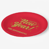 Gold Color Red Happy New Year Merry Christmas Pappteller (Schrägansicht)