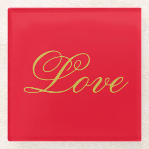 Gold Color Script Red Liebe Wedding Calligraphy Glasuntersetzer