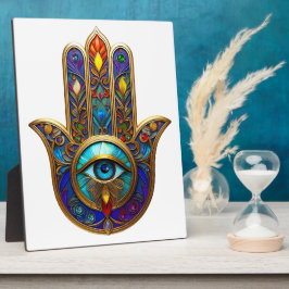 Gold Colorful Hamsa Turquoise Sapphire Third Eye  Fotoplatte