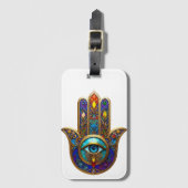 Gold Colorful Hamsa Turquoise Sapphire Third Eye  Gepäckanhänger (Vorderseite Vertikal)
