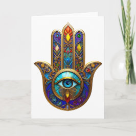 Gold Colorful Hamsa Turquoise Sapphire Third Eye  Karte